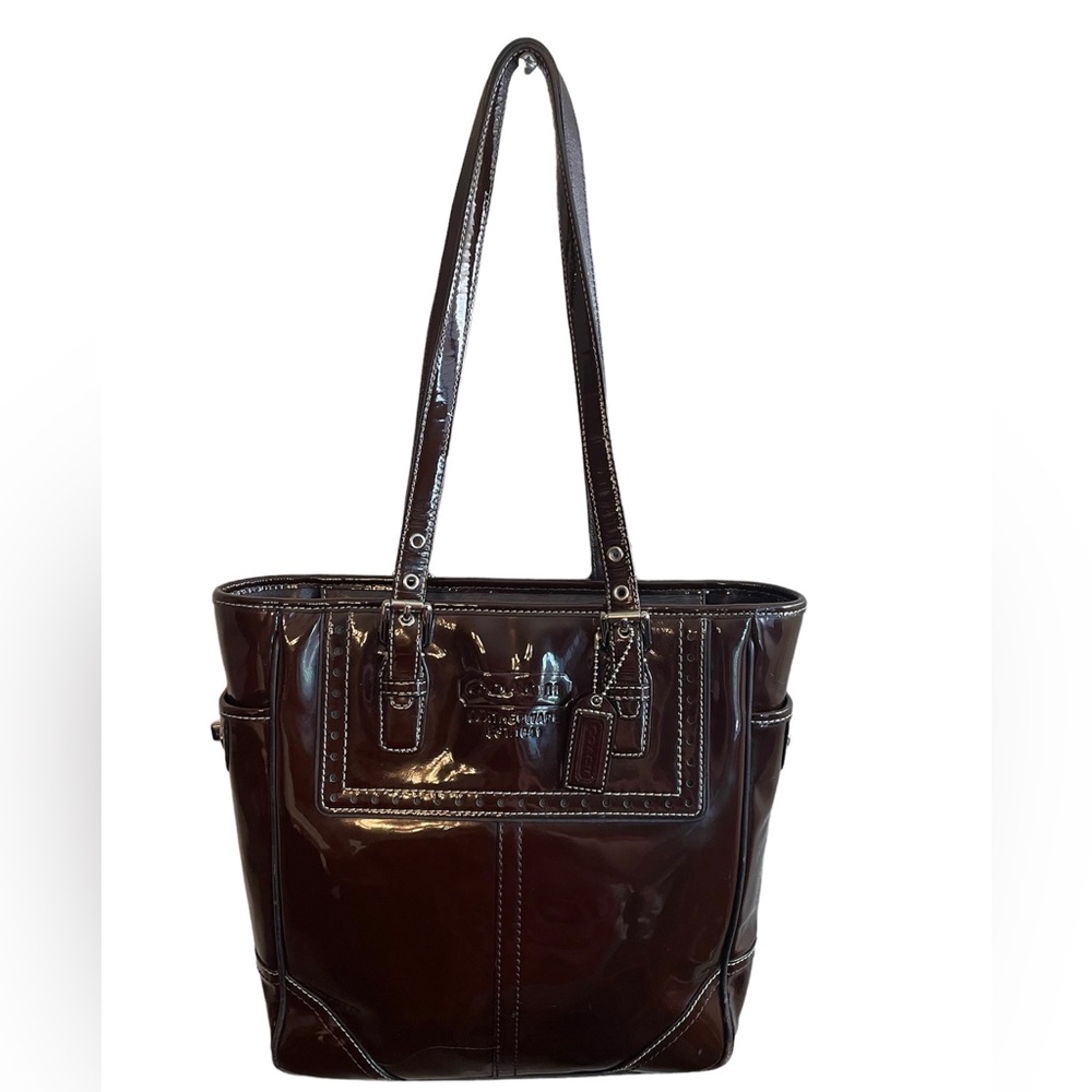 Coach Dark Brown Patent Leather Tote Bag